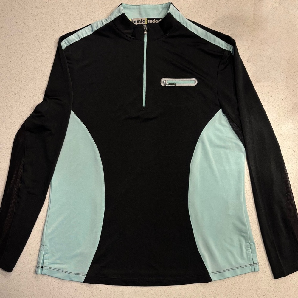Jamie Sadock Black and Light Blue Long Sleeve Athletic Top